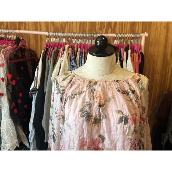 Pronto Moda Pink Long Sleeve Boho Silk Blouse Floral SILK ITALY Sz L - Picture 3 of 8
